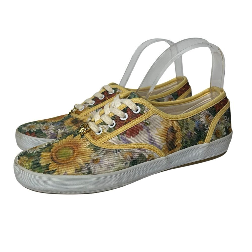 Vintage y2k 2000s Floral Canvas Sneakers shoes 9 Sunflower Design